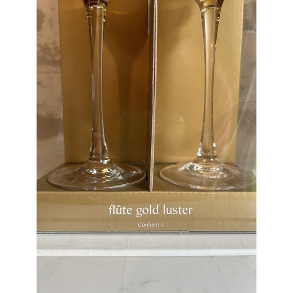Pier 1 Imports‎ Gold Luster Amber Champagne Flutes Set Of 4 Elegant Glasses - Picture 5 of 6
